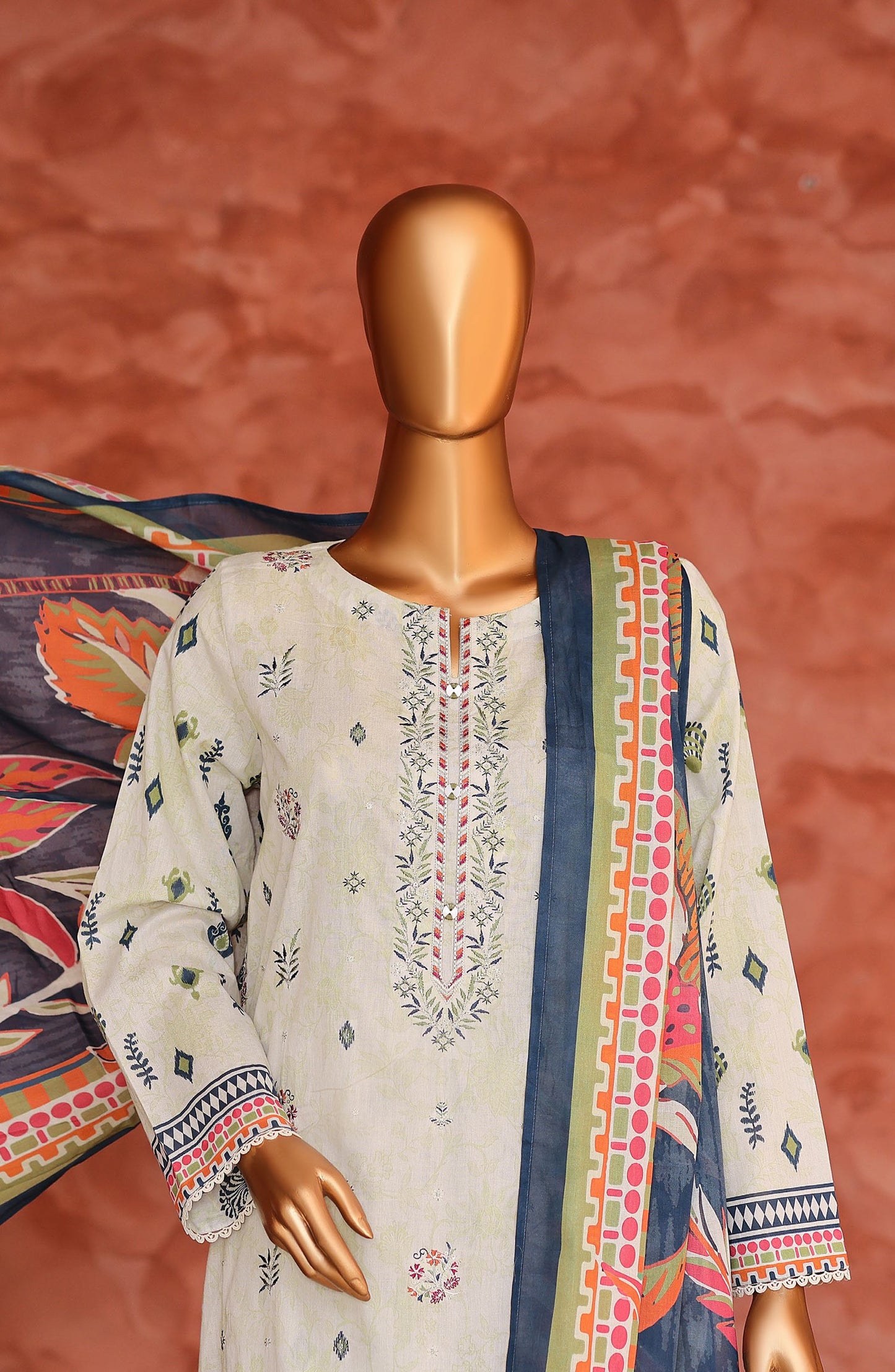 Elegant by HZ Embroidered Lawn Unstitched 3 Piece Suit - ELG-07 - HZ26EGNT - Fawn - Summer Collection