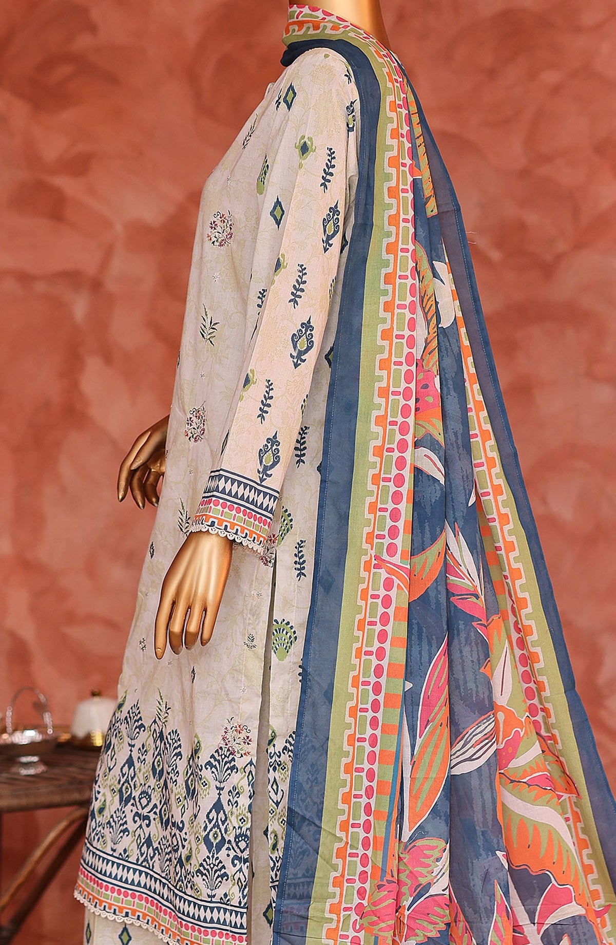 Elegant by HZ Embroidered Lawn Unstitched 3 Piece Suit - ELG-07 - HZ26EGNT - Fawn - Summer Collection