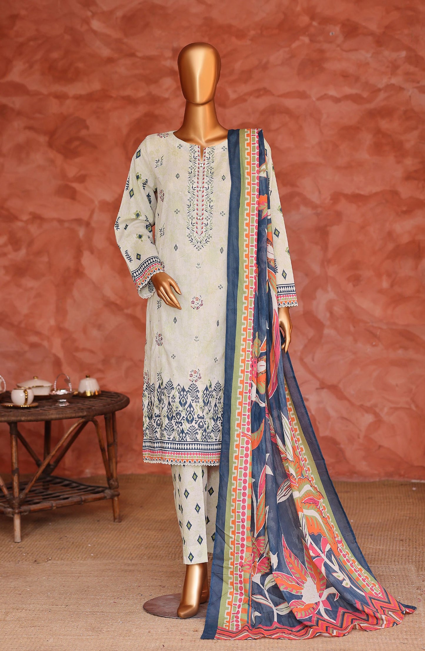 Elegant by HZ Embroidered Lawn Unstitched 3 Piece Suit - ELG-07 - HZ26EGNT - Fawn - Summer Collection