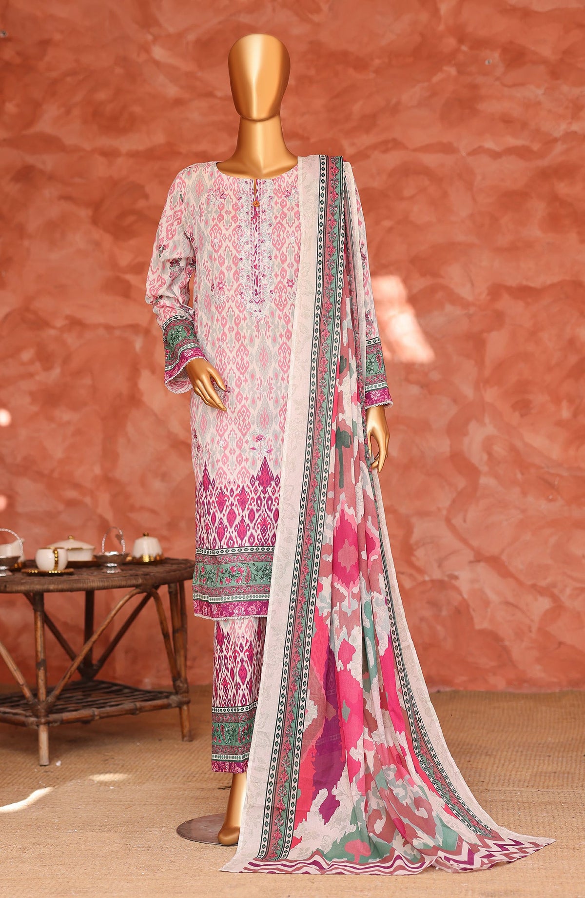 Elegant by HZ Embroidered Lawn Unstitched 3 Piece Suit - ELG-04 - HZ26EGNT - Pink - Summer Collection