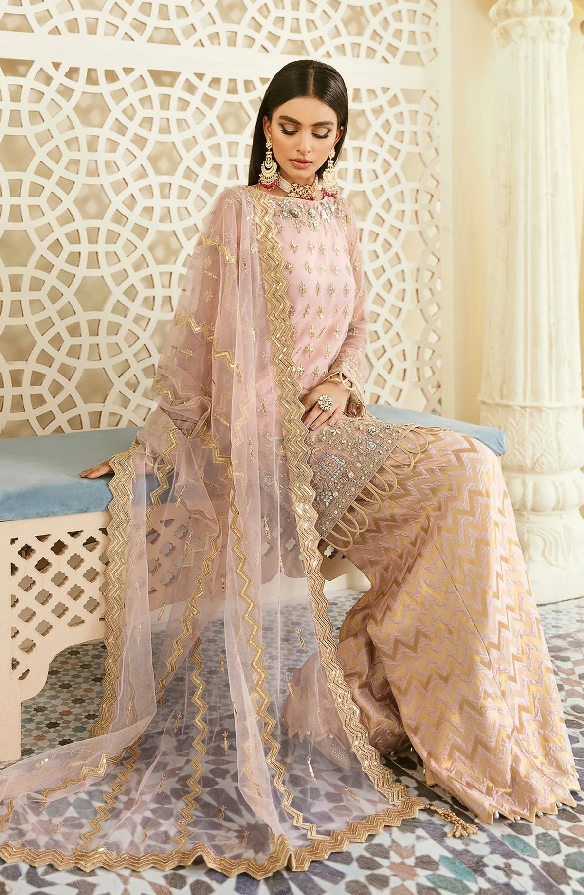 Elinor by Akbar Aslam Luxury Embroidered Net Unstitched 3 Piece Suit - Oriole - AKA25ELN - Pink - Festive Collection