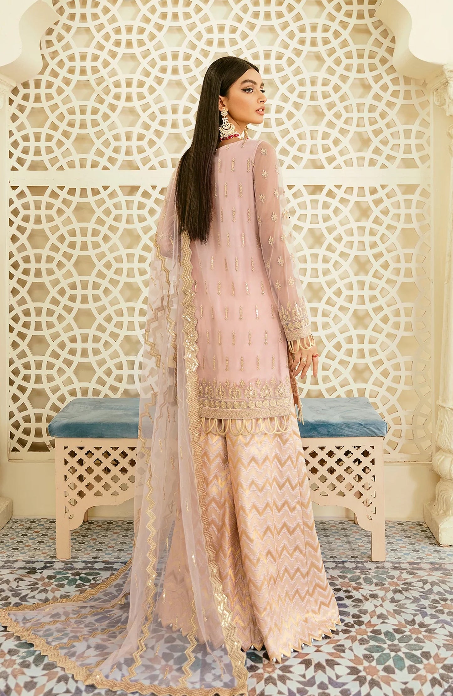 Elinor by Akbar Aslam Luxury Embroidered Net Unstitched 3 Piece Suit - Oriole - AKA25ELN - Pink - Festive Collection