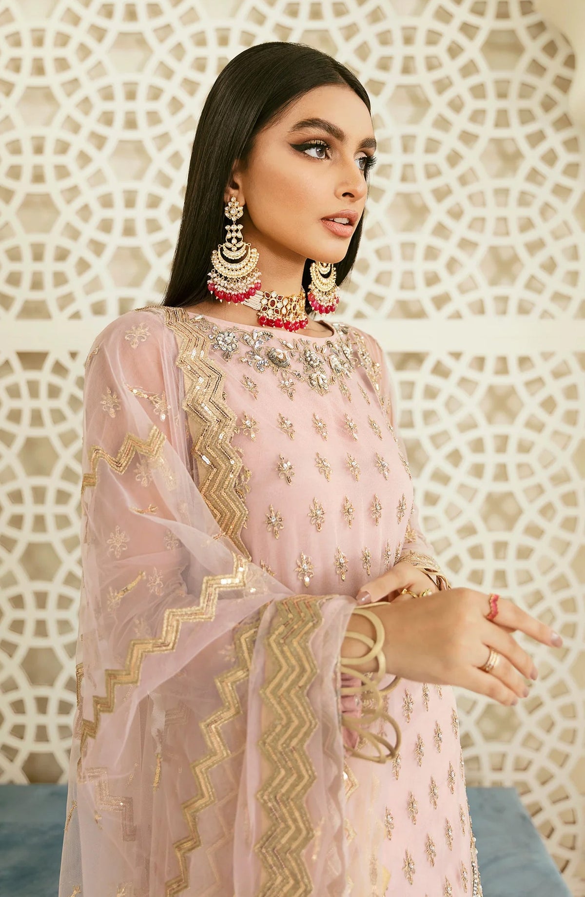 Elinor by Akbar Aslam Luxury Embroidered Net Unstitched 3 Piece Suit - Oriole - AKA25ELN - Pink - Festive Collection