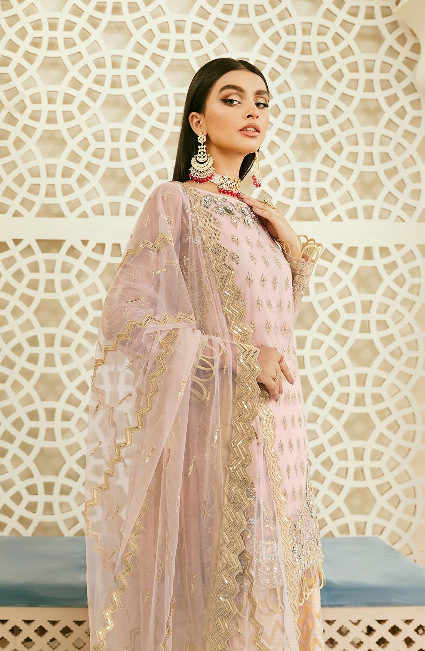 Elinor by Akbar Aslam Luxury Embroidered Net Unstitched 3 Piece Suit - Oriole - AKA25ELN - Pink - Festive Collection
