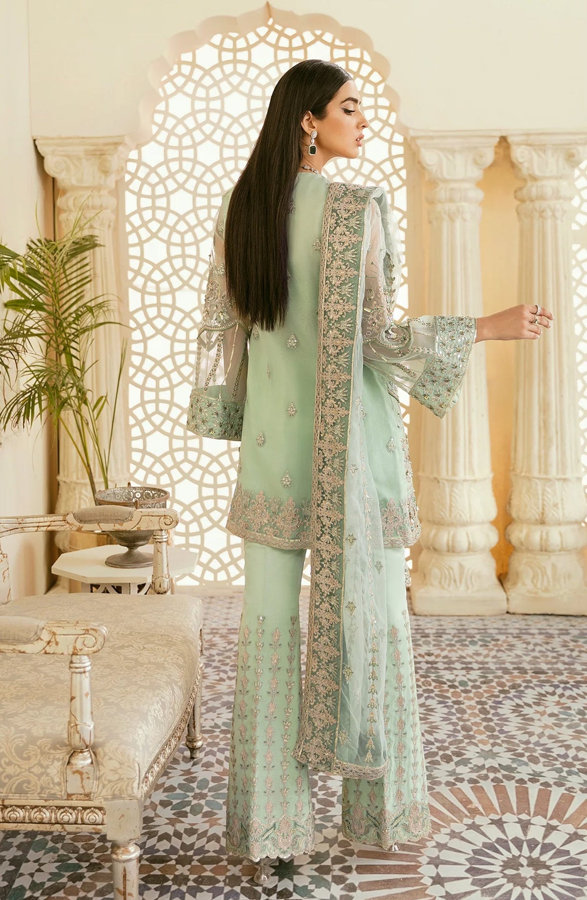 Elinor by Akbar Aslam Luxury Embroidered Organza Unstitched 3 Piece Suit - Juan - AKA25ELN - Green - Festive Collection