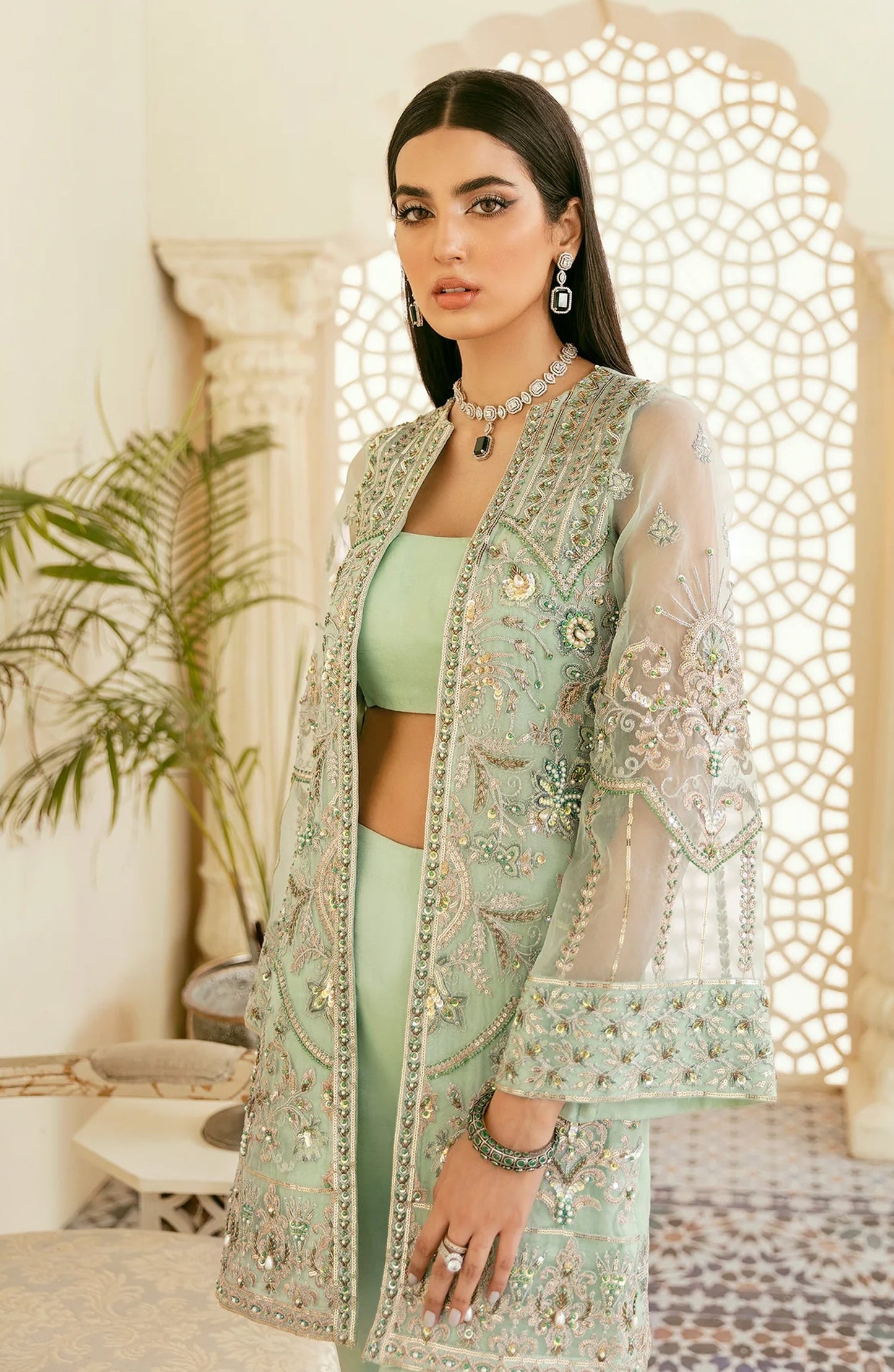 Elinor by Akbar Aslam Luxury Embroidered Organza Unstitched 3 Piece Suit - Juan - AKA25ELN - Green - Festive Collection