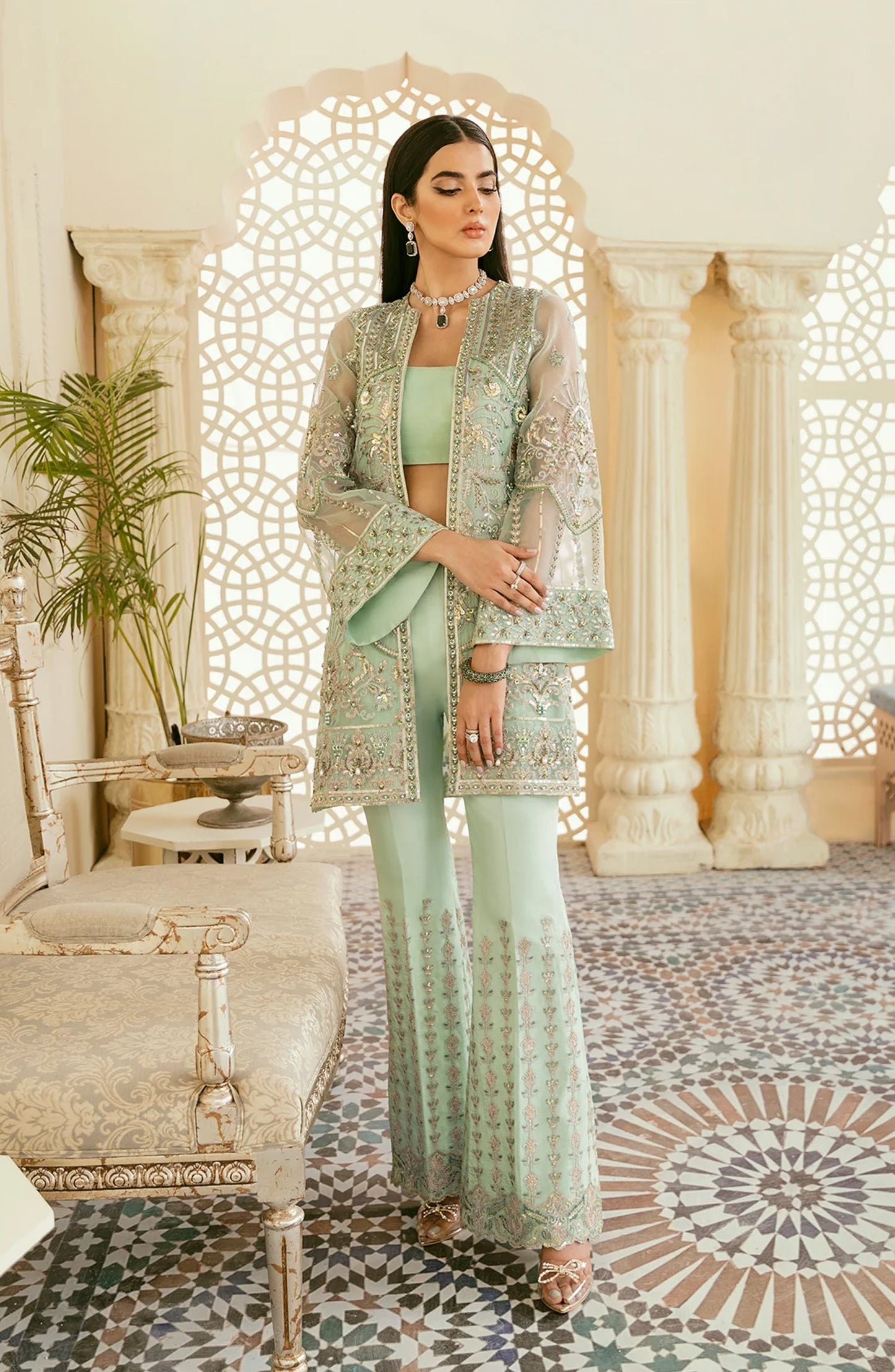 Elinor by Akbar Aslam Luxury Embroidered Organza Unstitched 3 Piece Suit - Juan - AKA25ELN - Green - Festive Collection