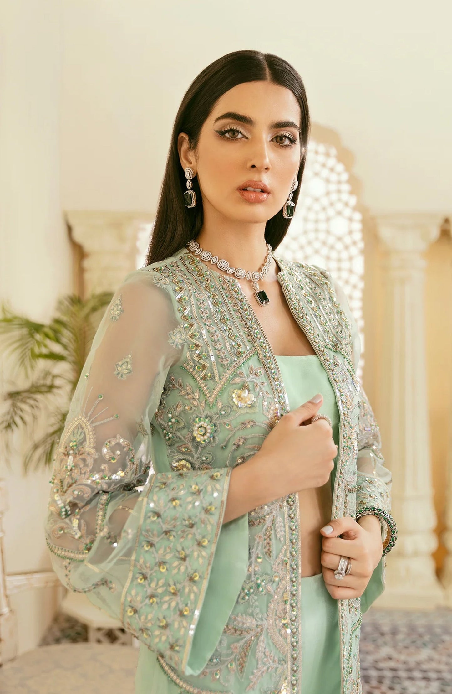 Elinor by Akbar Aslam Luxury Embroidered Organza Unstitched 3 Piece Suit - Juan - AKA25ELN - Green - Festive Collection