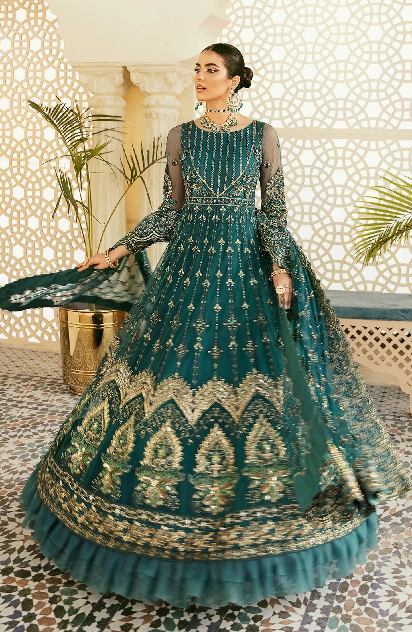 Elinor by Akbar Aslam Luxury Embroidered Net Unstitched 3 Piece Suit - Maleo - AKA25ELN - Green - Festive Collection