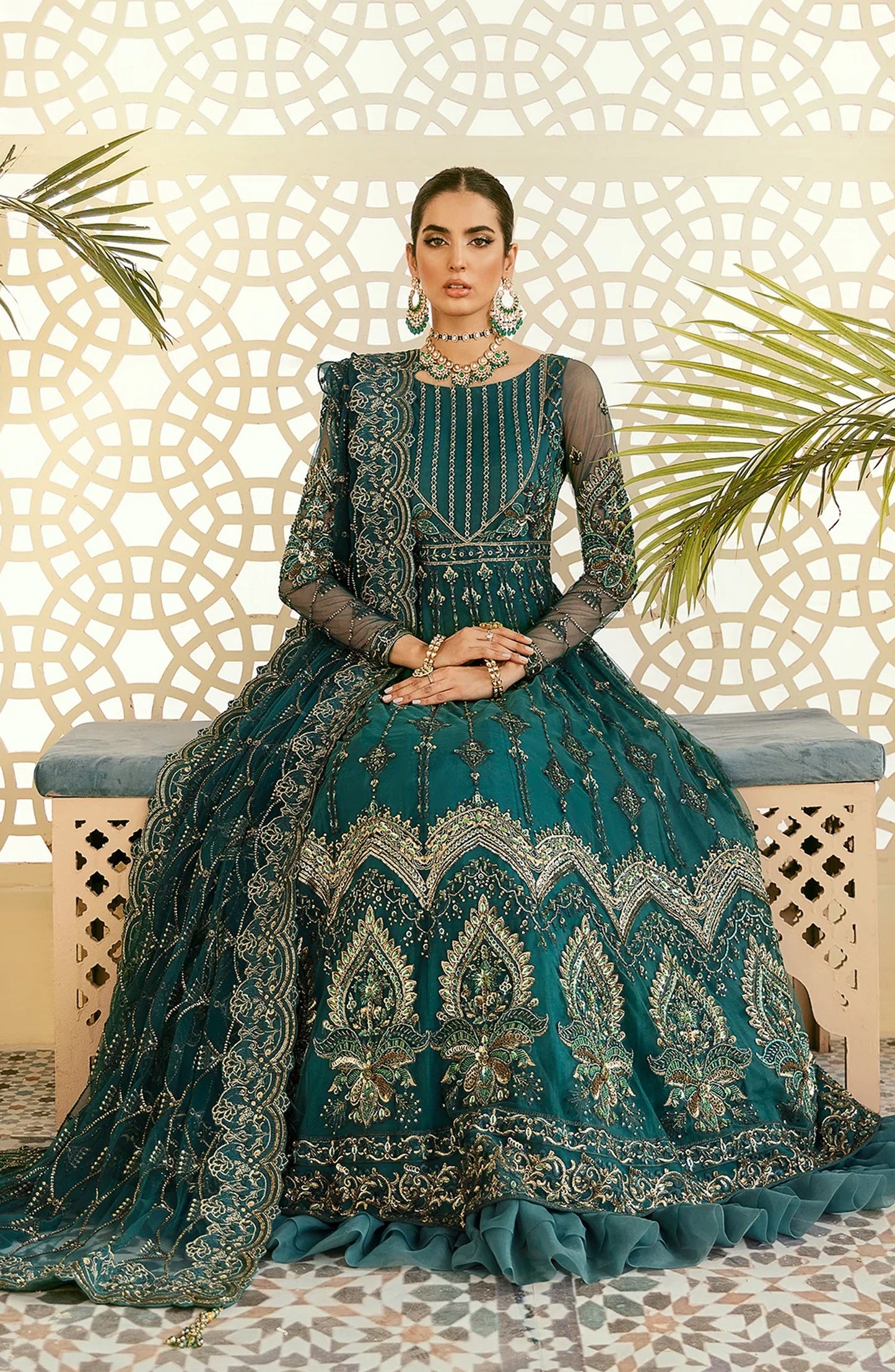 Elinor by Akbar Aslam Luxury Embroidered Net Unstitched 3 Piece Suit - Maleo - AKA25ELN - Green - Festive Collection