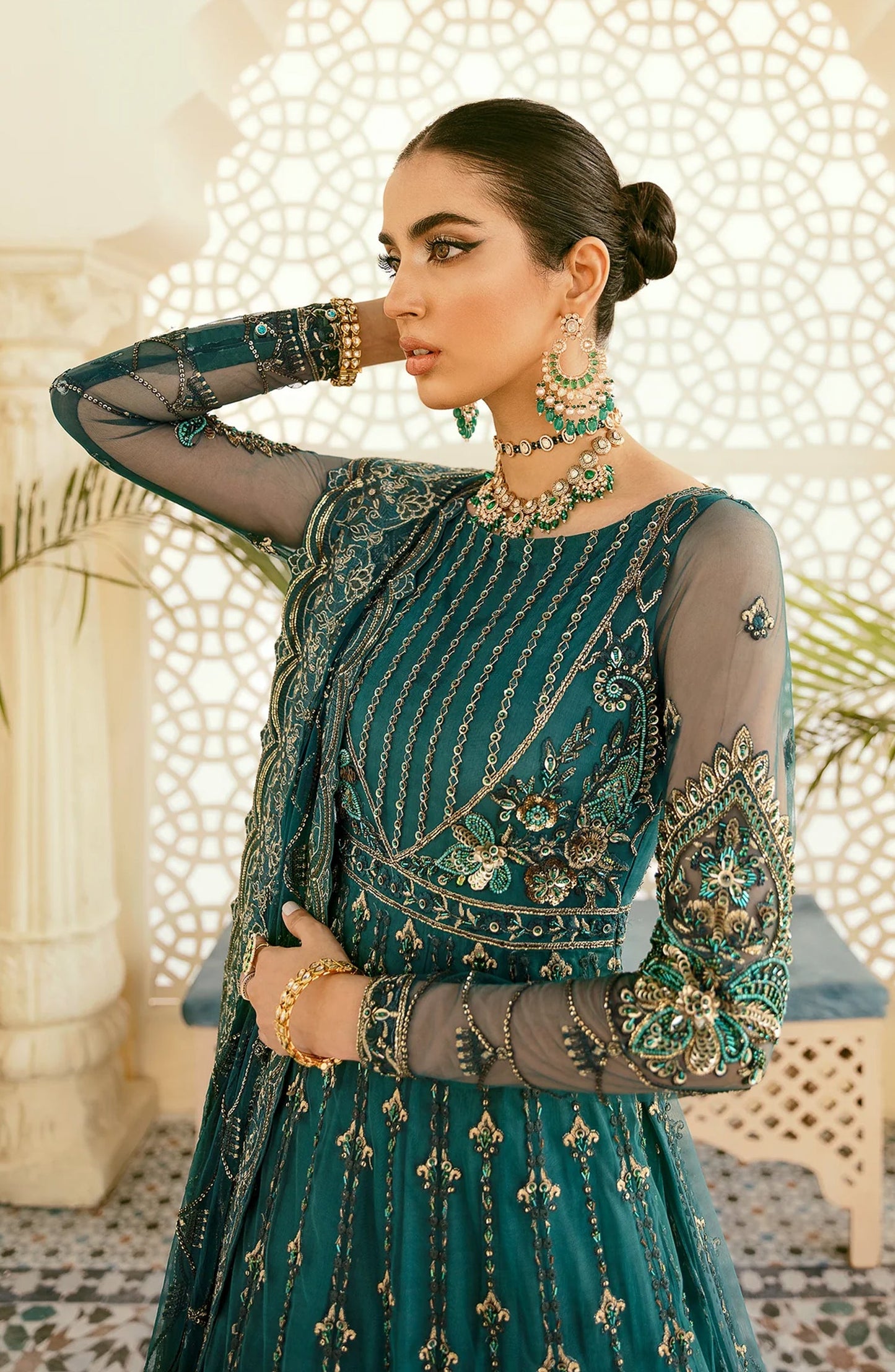 Elinor by Akbar Aslam Luxury Embroidered Net Unstitched 3 Piece Suit - Maleo - AKA25ELN - Green - Festive Collection