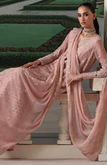 Emaan Adeel Modern Heirloom Embroidered Chiffon Unstitched 3 Piece Suit - D-10 Antique Blush - ED26MH - Pink - Festive Collection