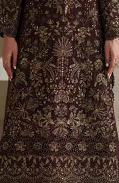 Emaan Adeel Modern Heirloom Embroidered Chiffon Unstitched 3 Piece Suit - D-2 Adelia - ED26MH - Brown - Festive Collection