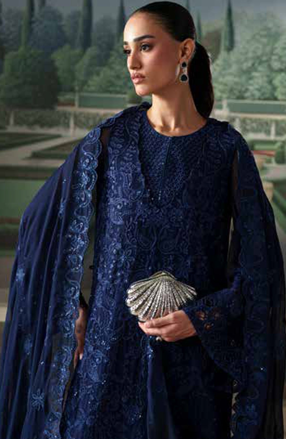 Emaan Adeel Modern Heirloom Embroidered Chiffon Unstitched 3 Piece Suit - D-3 Coralia - ED26MH - Blue - Festive Collection