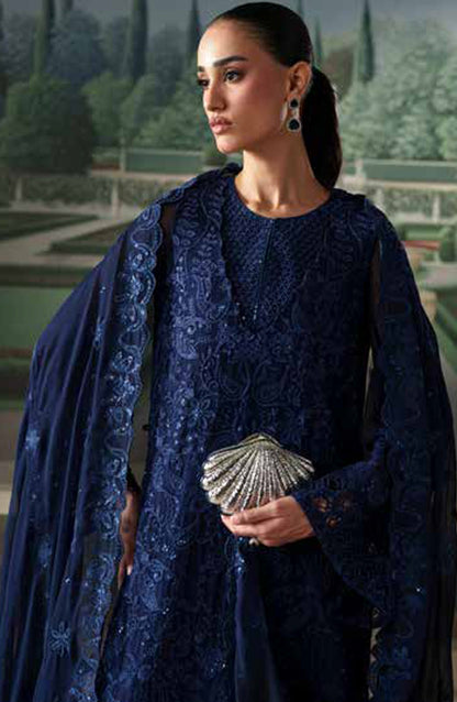 Emaan Adeel Modern Heirloom Embroidered Chiffon Unstitched 3 Piece Suit - D-3 Coralia - ED26MH - Blue - Festive Collection