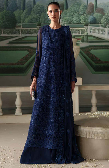 Emaan Adeel Modern Heirloom Embroidered Chiffon Unstitched 3 Piece Suit - D-3 Coralia - ED26MH - Blue - Festive Collection