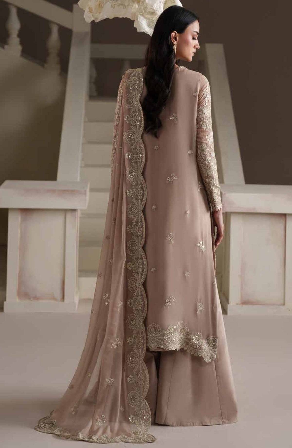 Emaan Adeel Modern Heirloom Embroidered Chiffon Unstitched 3 Piece Suit - D-4 Pearl Reverie - ED26MH - Pink - Festive Collection