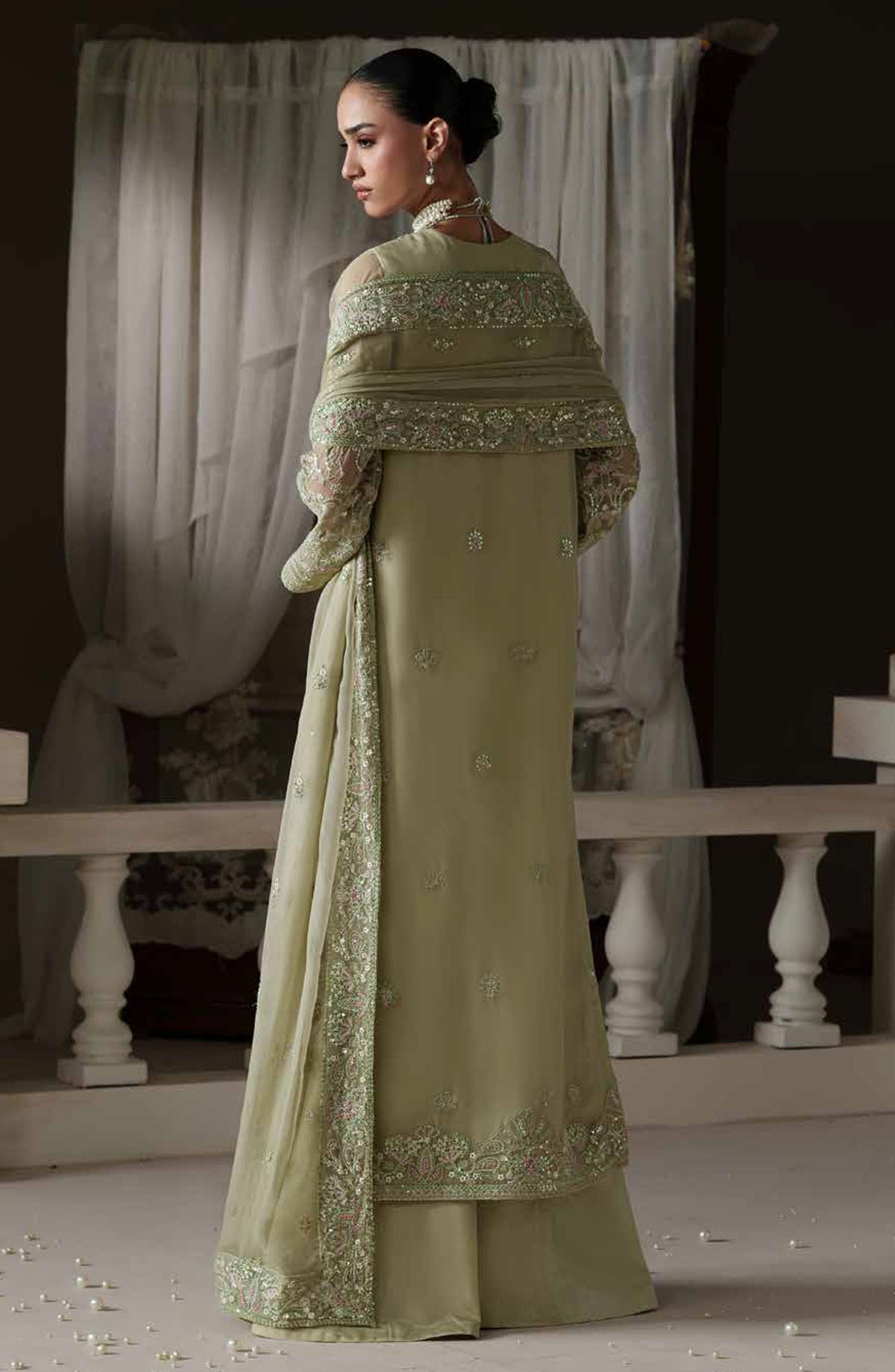 Emaan Adeel Modern Heirloom Embroidered Chiffon Unstitched 3 Piece Suit - D-7 Modern Belle - ED26MH - Green - Festive Collection