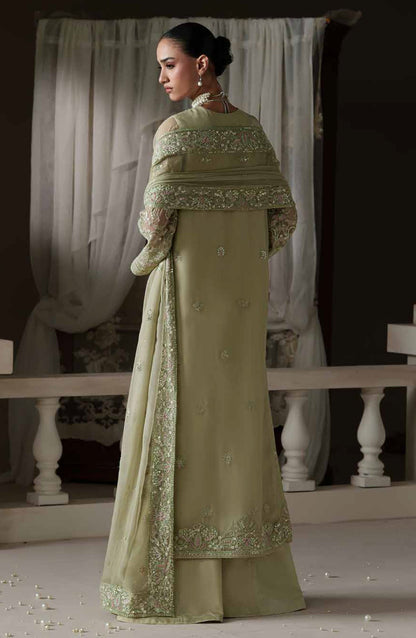 Emaan Adeel Modern Heirloom Embroidered Chiffon Unstitched 3 Piece Suit - D-7 Modern Belle - ED26MH - Green - Festive Collection