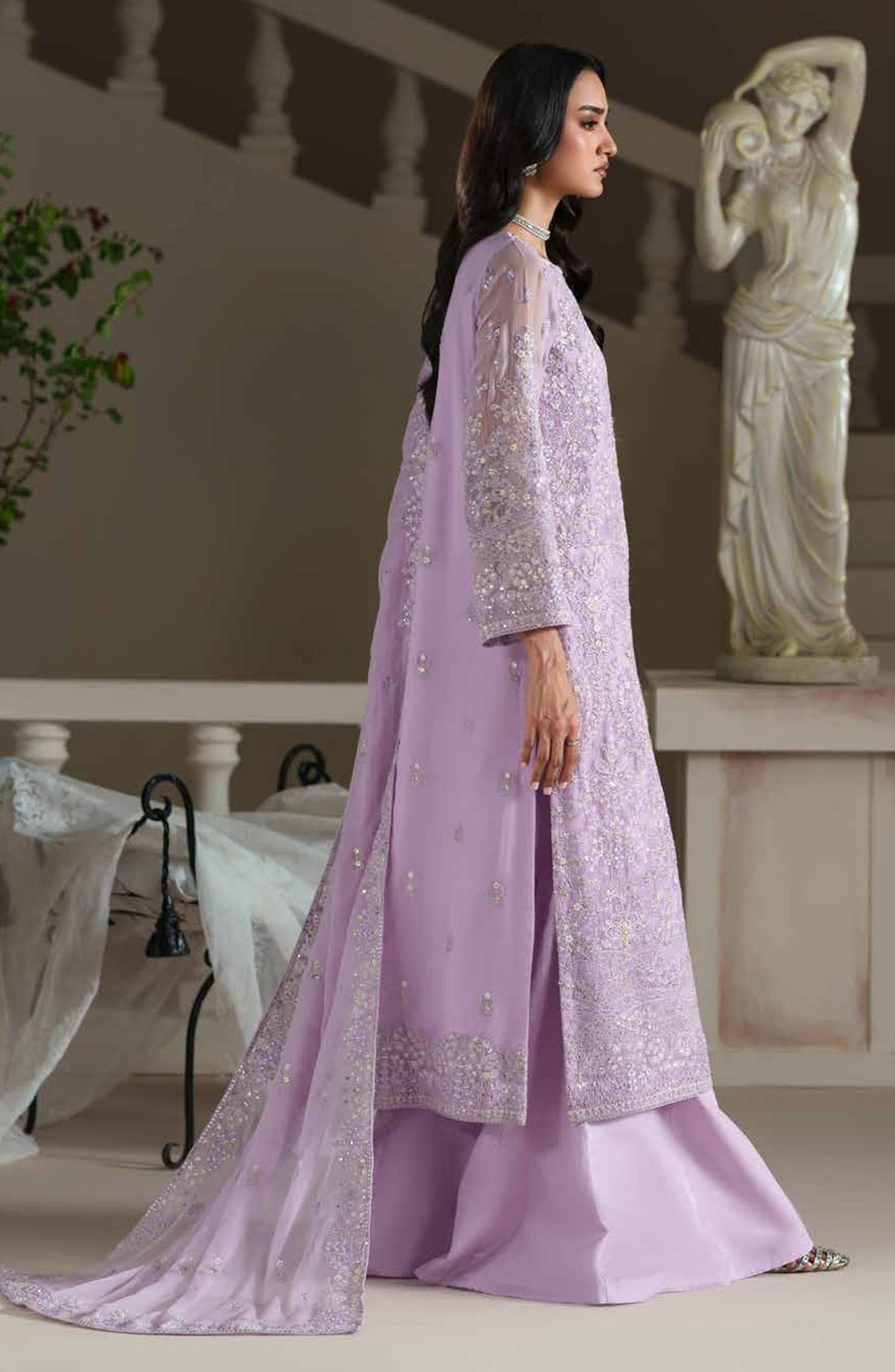 Emaan Adeel Modern Heirloom Embroidered Chiffon Unstitched 3 Piece Suit - D-8 Emmeline - ED26MH - Purple - Festive Collection