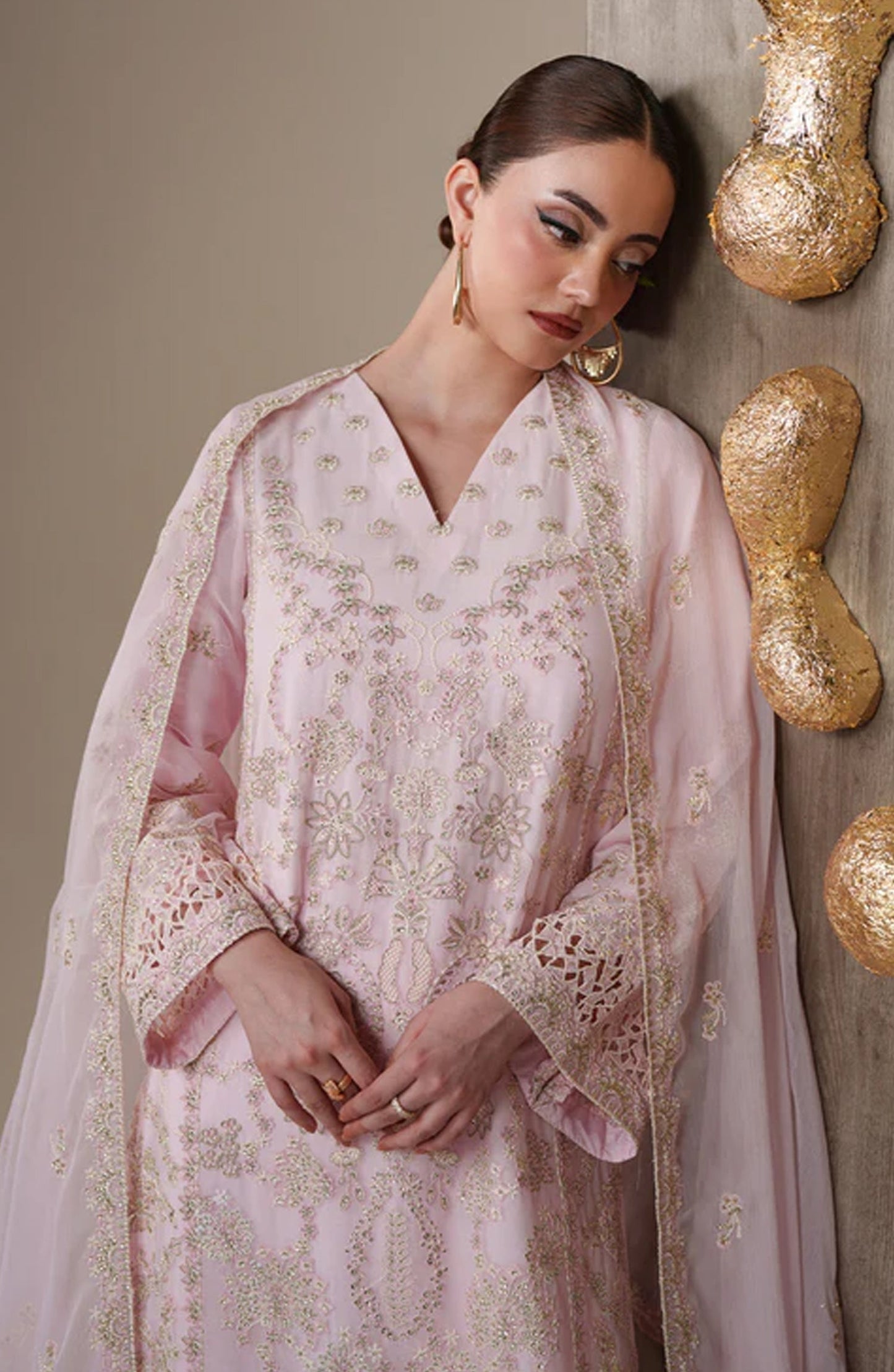 Emaan Adeel Nouvelle Embroidered Chiffon Unstitched 3 Piece Suit - 10 Lune - ED26NV - Pink - Luxury Collection