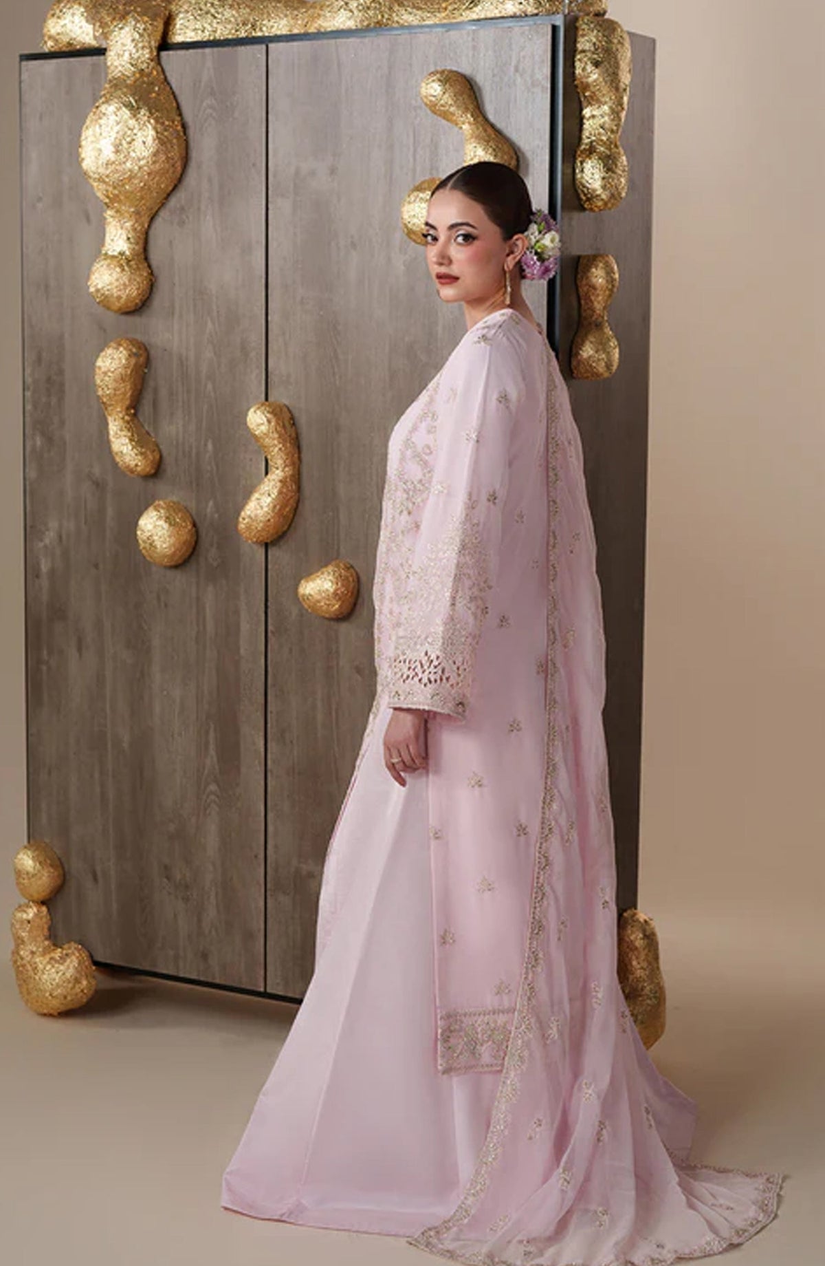Emaan Adeel Nouvelle Embroidered Chiffon Unstitched 3 Piece Suit - 10 Lune - ED26NV - Pink - Luxury Collection