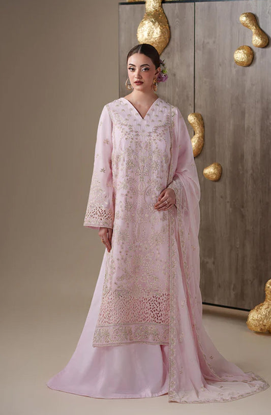 Emaan Adeel Nouvelle Embroidered Chiffon Unstitched 3 Piece Suit - 10 Lune - ED26NV - Pink - Luxury Collection