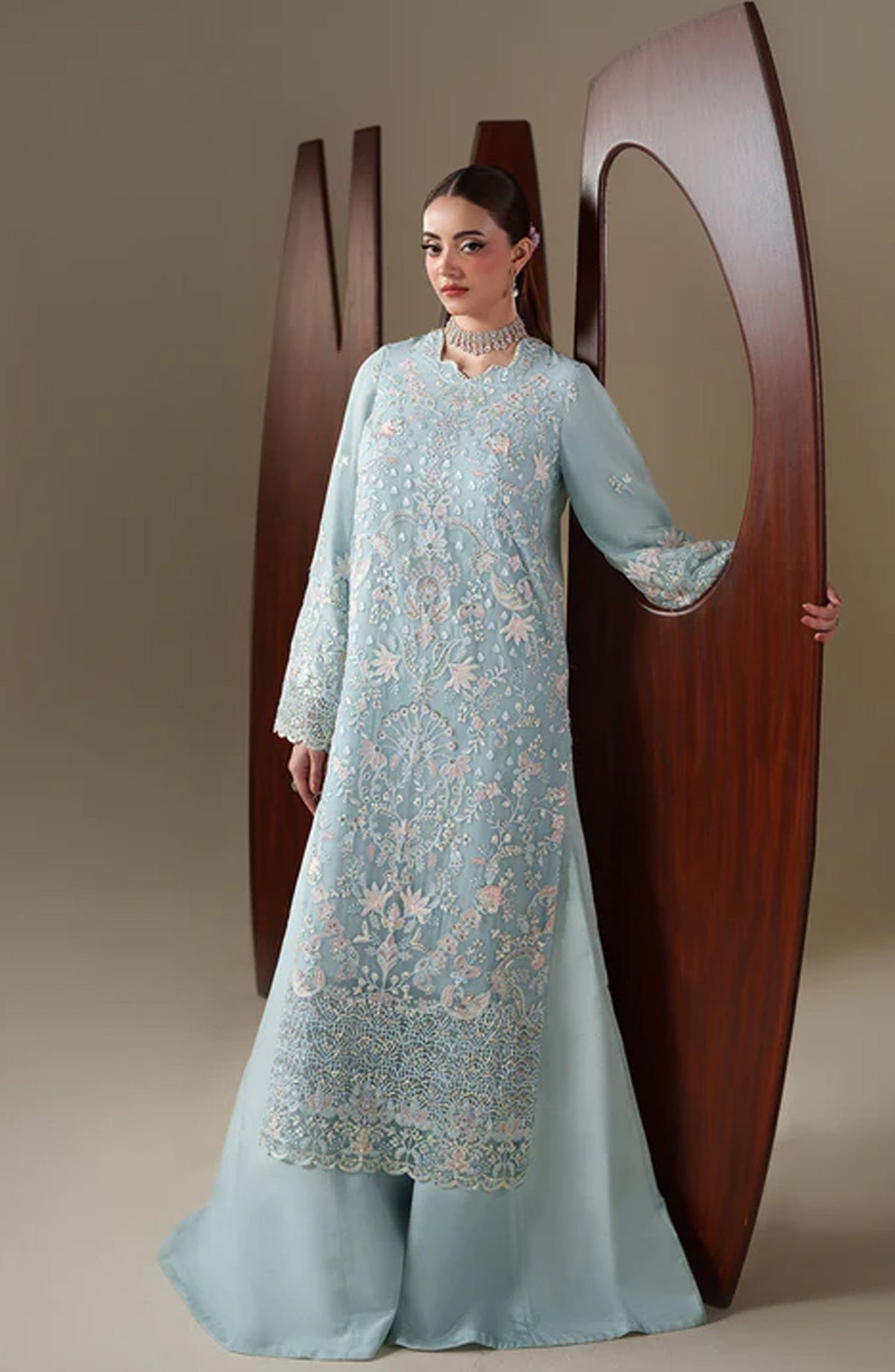 Emaan Adeel Nouvelle Embroidered Chiffon Unstitched 3 Piece Suit - 07 Aria - ED26NV - Blue - Luxury Collection
