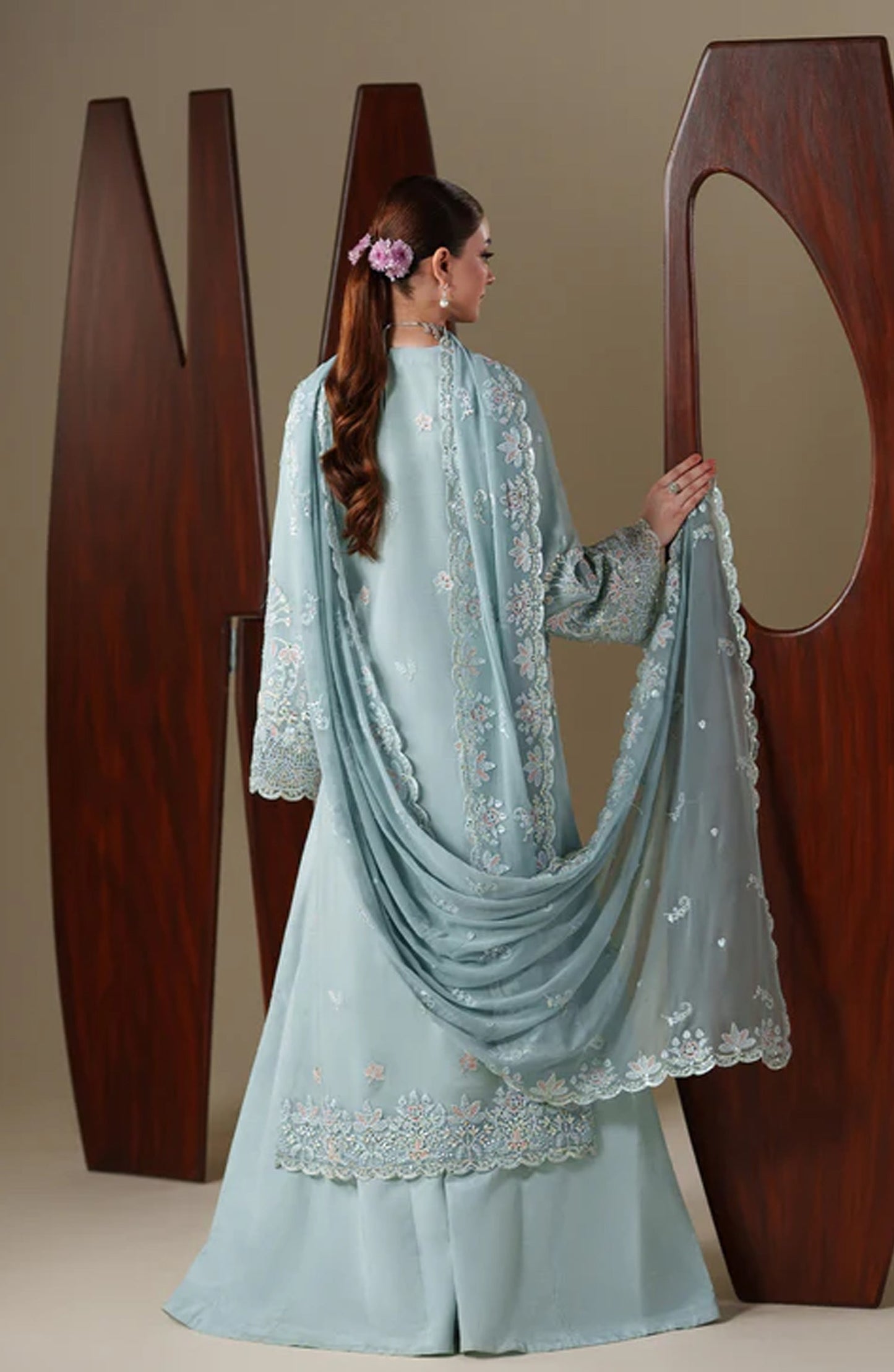 Emaan Adeel Nouvelle Embroidered Chiffon Unstitched 3 Piece Suit - 07 Aria - ED26NV - Blue - Luxury Collection