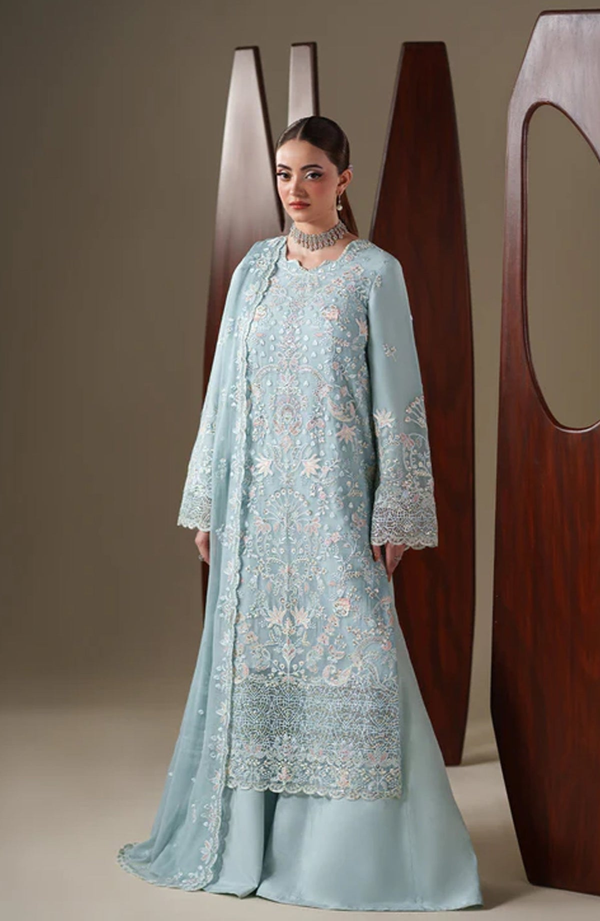 Emaan Adeel Nouvelle Embroidered Chiffon Unstitched 3 Piece Suit - 07 Aria - ED26NV - Blue - Luxury Collection