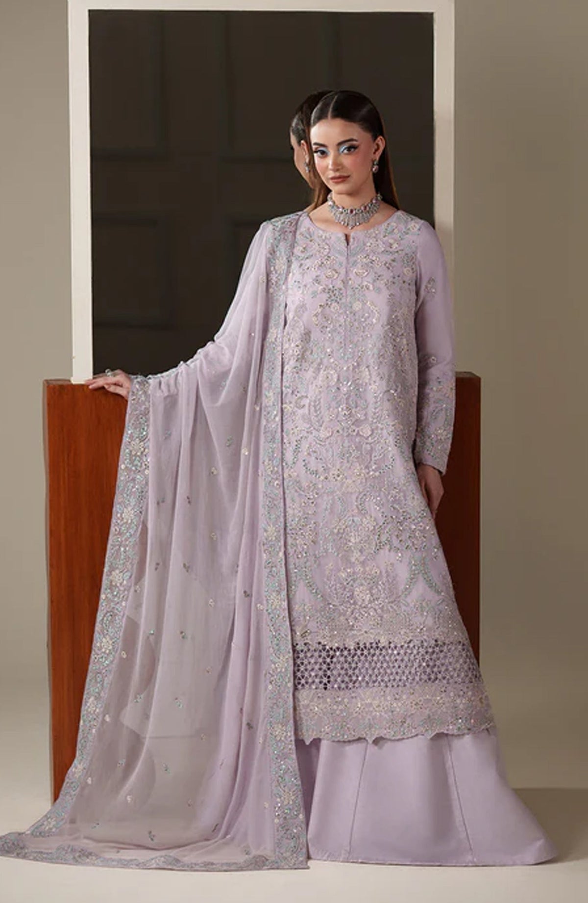 Emaan Adeel Nouvelle Embroidered Chiffon Unstitched 3 Piece Suit - 04 Mira - ED26NV - Purple - Luxury Collection