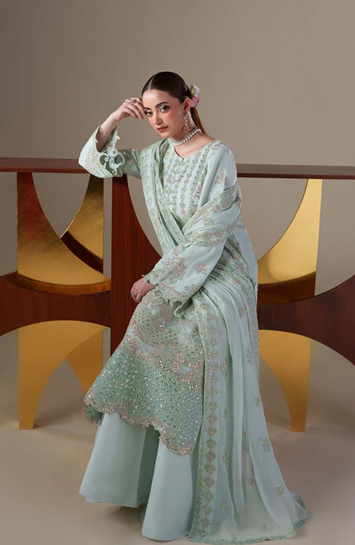 Emaan Adeel Nouvelle Embroidered Chiffon Unstitched 3 Piece Suit - 03 Orla - ED26NV - Blue - Luxury Collection