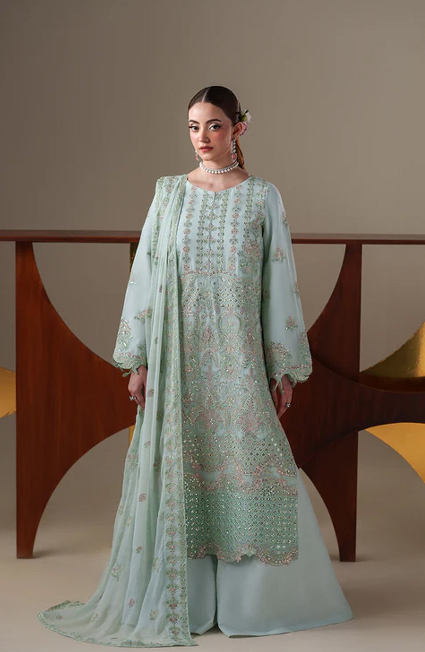Emaan Adeel Nouvelle Embroidered Chiffon Unstitched 3 Piece Suit - 03 Orla - ED26NV - Blue - Luxury Collection