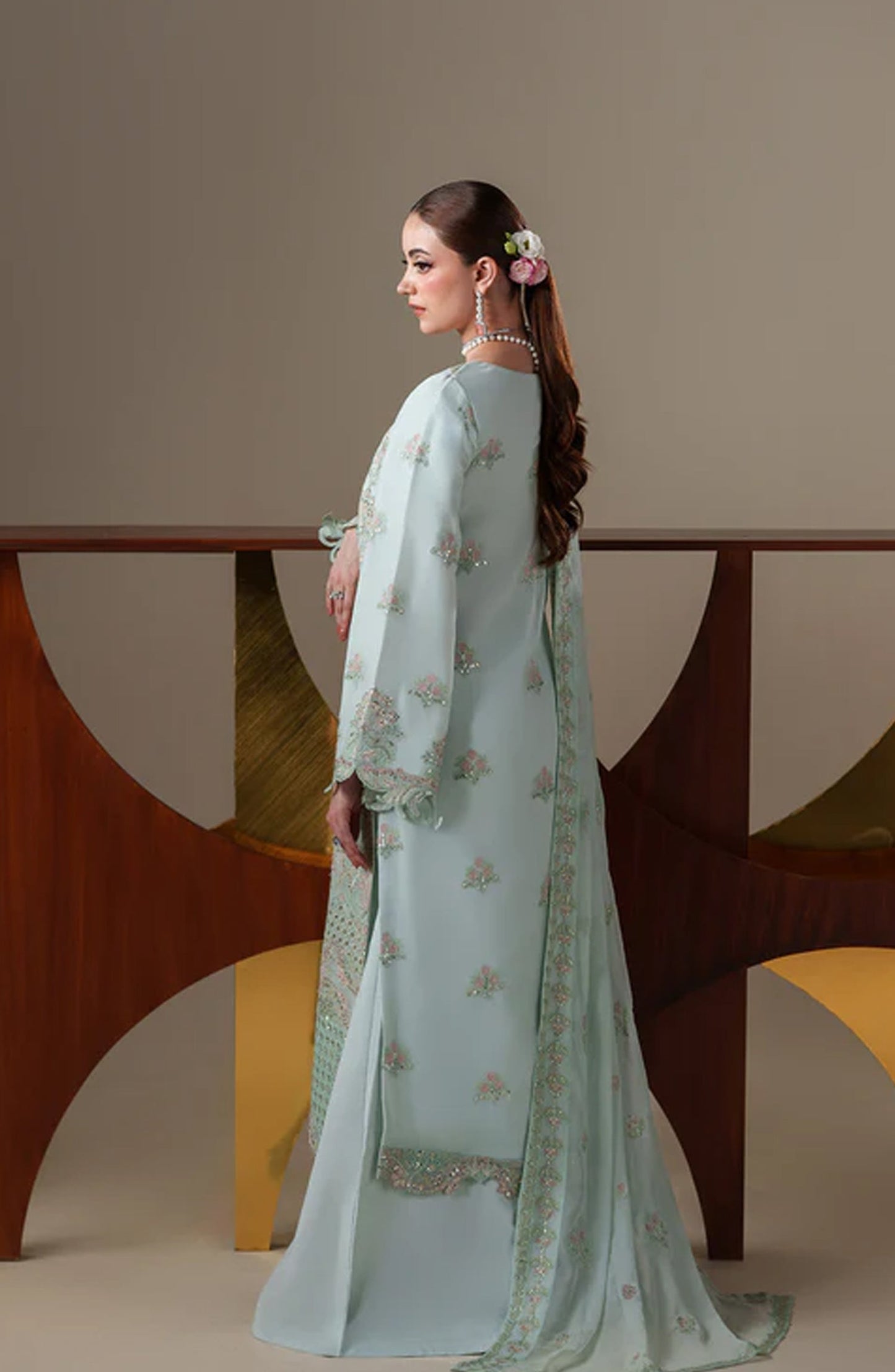 Emaan Adeel Nouvelle Embroidered Chiffon Unstitched 3 Piece Suit - 03 Orla - ED26NV - Blue - Luxury Collection