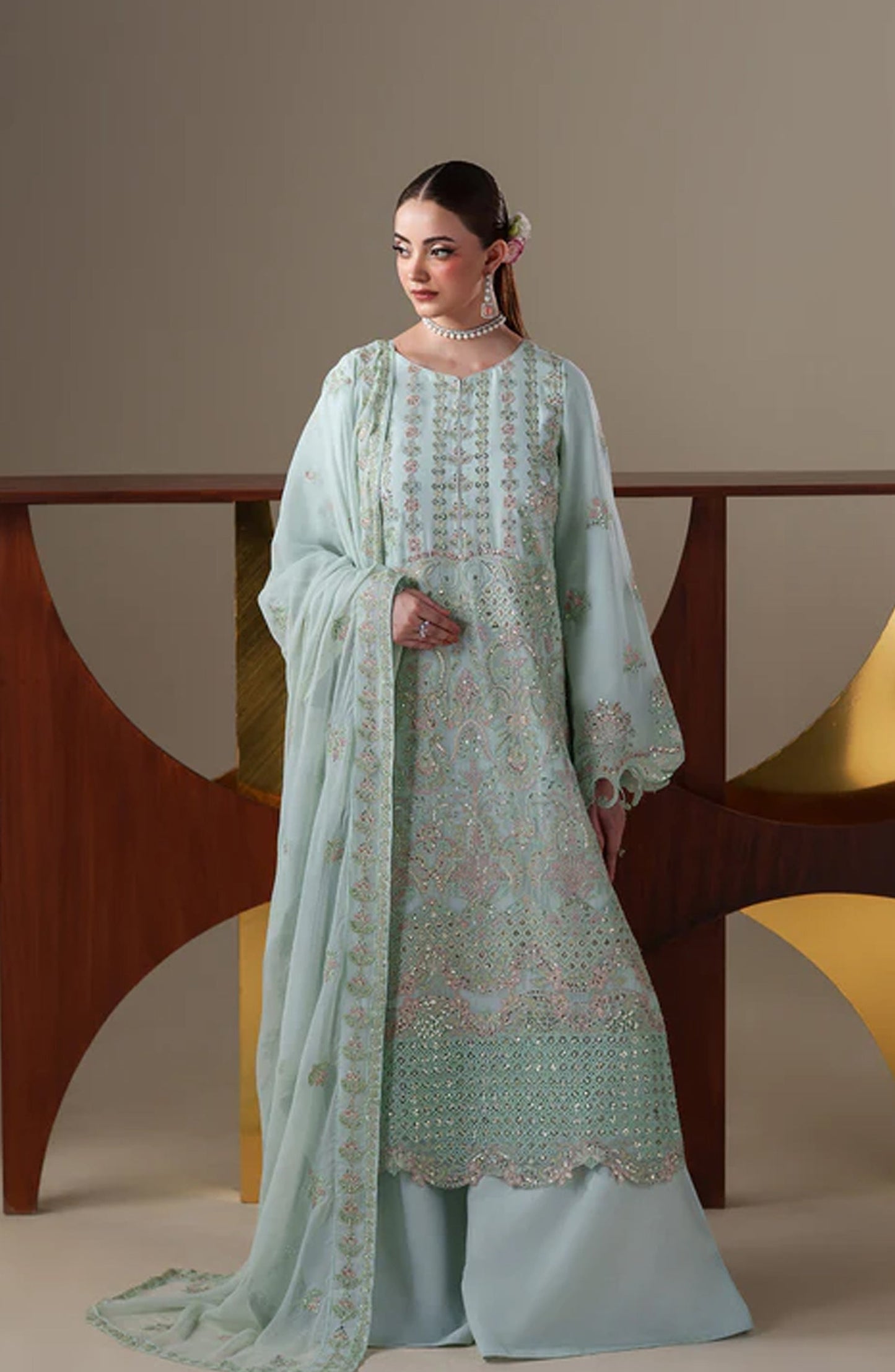 Emaan Adeel Nouvelle Embroidered Chiffon Unstitched 3 Piece Suit - 03 Orla - ED26NV - Blue - Luxury Collection