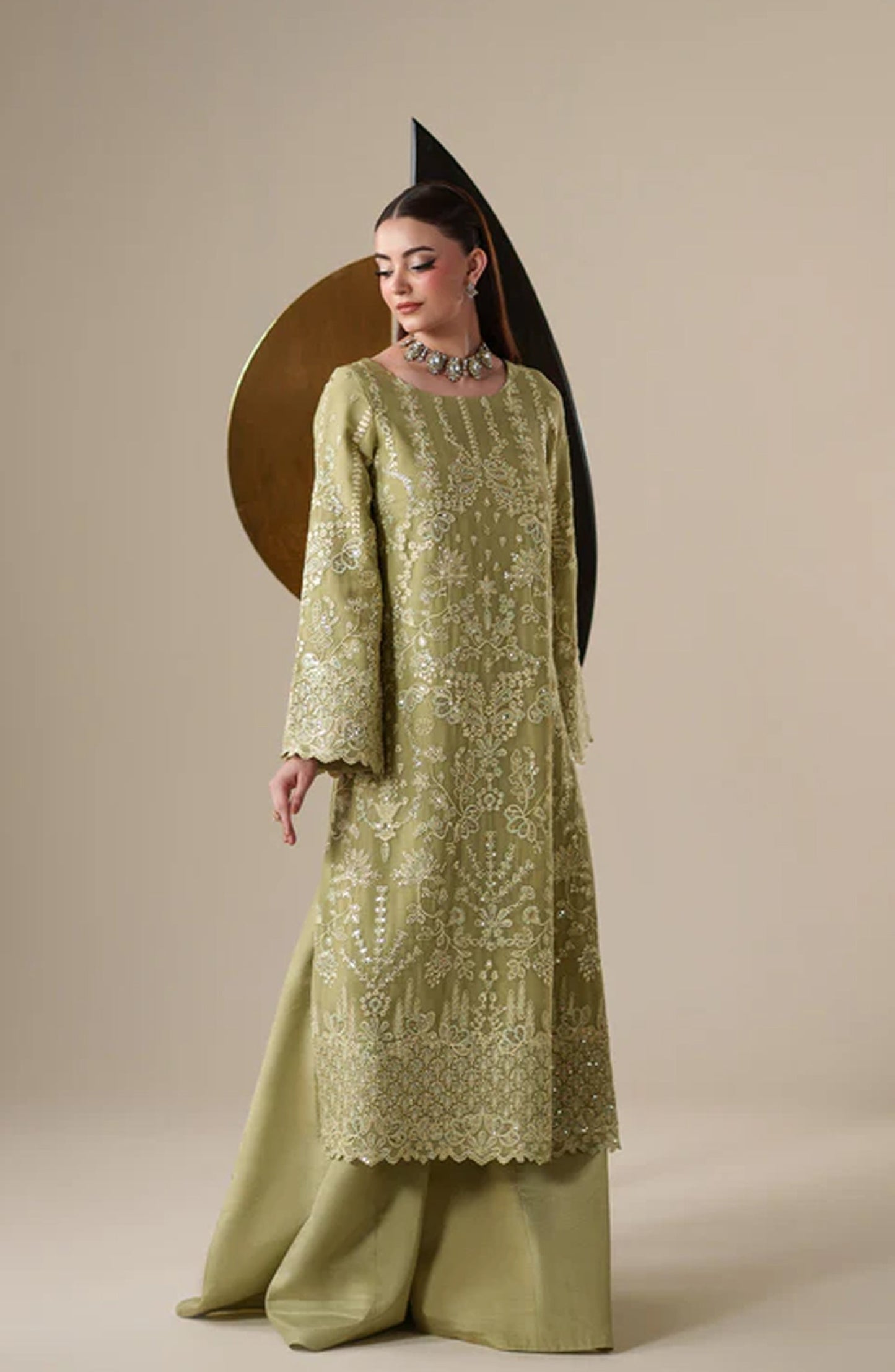 Emaan Adeel Nouvelle Embroidered Chiffon Unstitched 3 Piece Suit - 02 Nola - ED26NV - Green - Luxury Collection