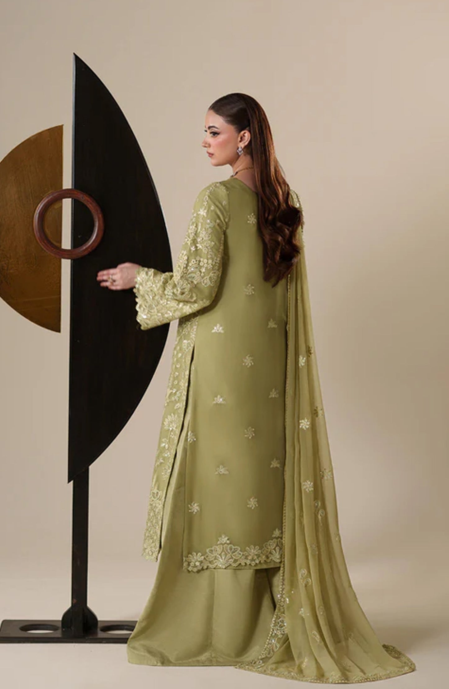 Emaan Adeel Nouvelle Embroidered Chiffon Unstitched 3 Piece Suit - 02 Nola - ED26NV - Green - Luxury Collection