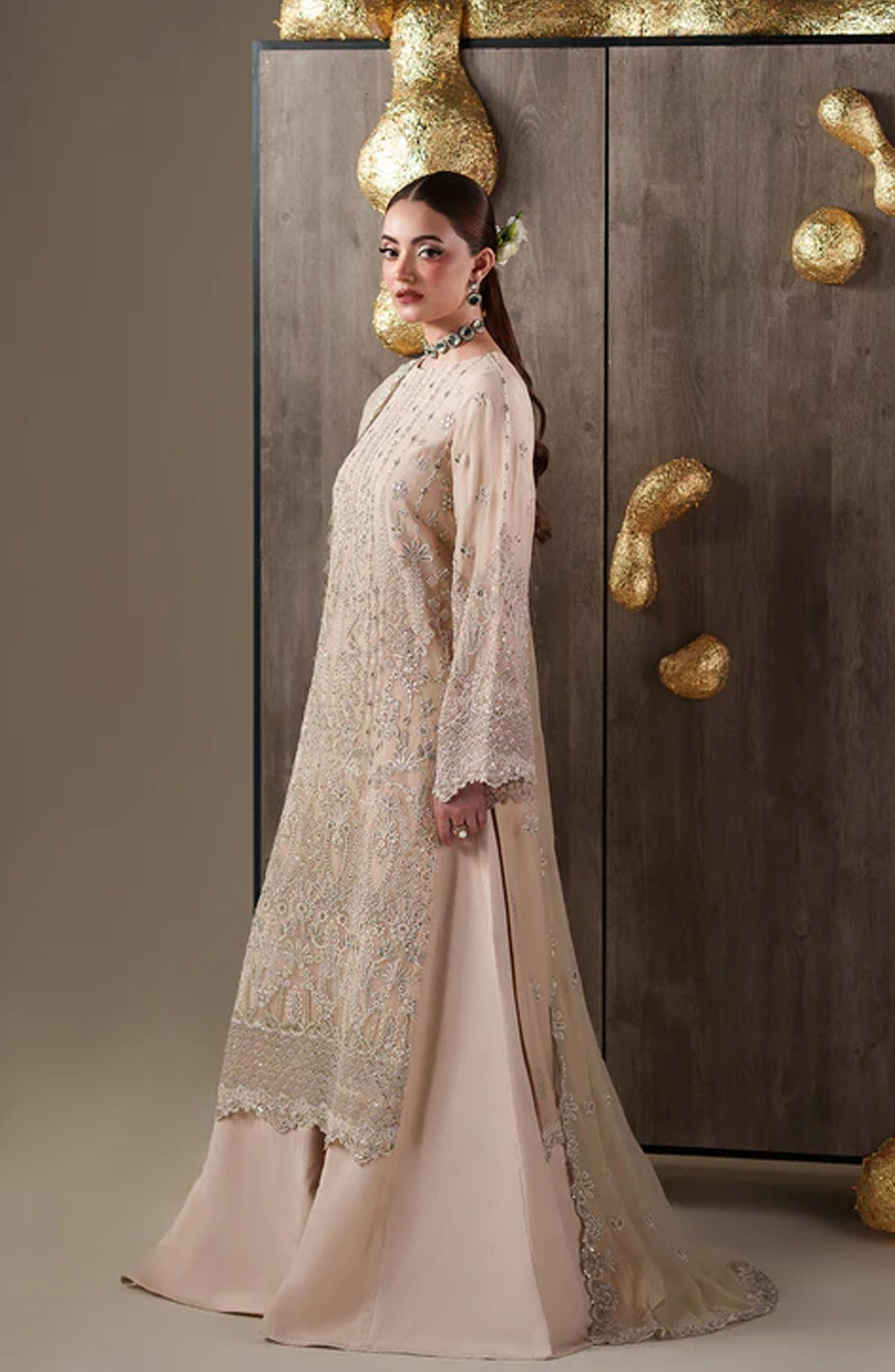 Emaan Adeel Nouvelle Embroidered Chiffon Unstitched 3 Piece Suit - 01 Camallie - ED26NV - Pink - Luxury Collection