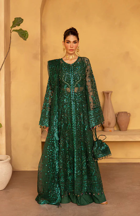 Emaan Adeel Regalia Luxury Formals Embroidered Organza Unstitched 3 Piece Suit - ED25RGLF - IVYEN - Green - Festive Collection