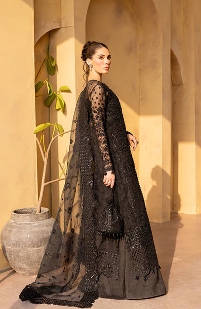 Emaan Adeel Regalia Luxury Formals Embroidered Organza Unstitched 3 Piece Suit - ED25RGLF - VELVRA - Black - Festive Collection