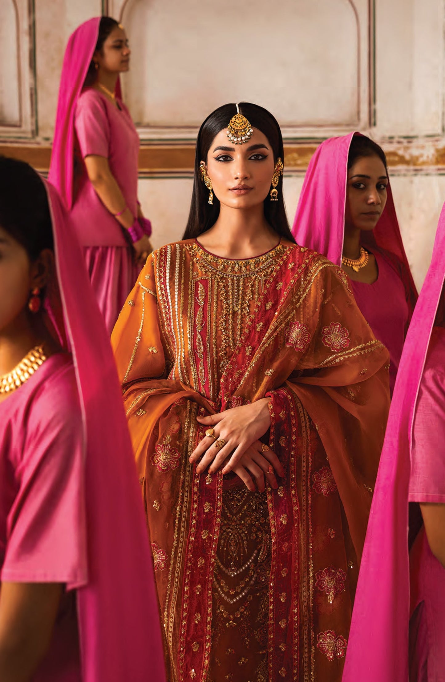 Emaan Adeel The Empress Wedding Formals Embroidered Organza Unstitched 3 Piece Suit - Solmira - ED25TEW - Mustard - Festive Collection
