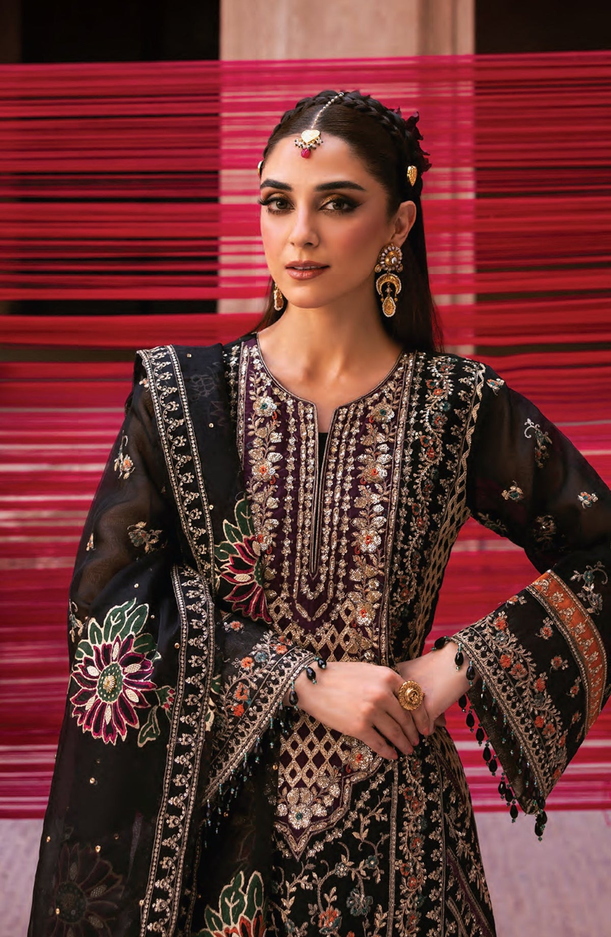 Emaan Adeel The Empress Wedding Formals Embroidered Organza Unstitched 3 Piece Suit - Noctelle - ED25TEW - Black - Festive Collection