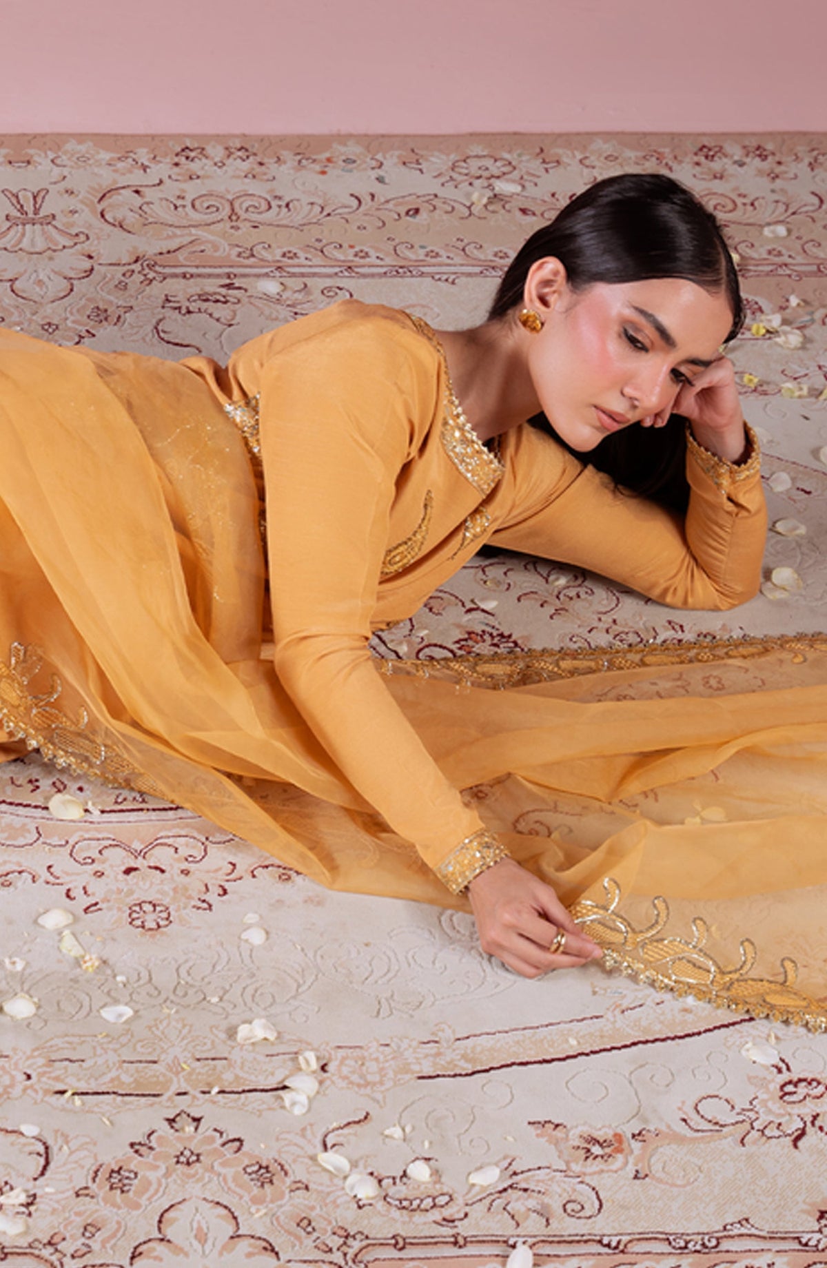 Emaan Adeel Embroidered Raw Silk Unstitched 3 Piece Suit - LAIBA - ED26FS - Mustard - Festive Collection
