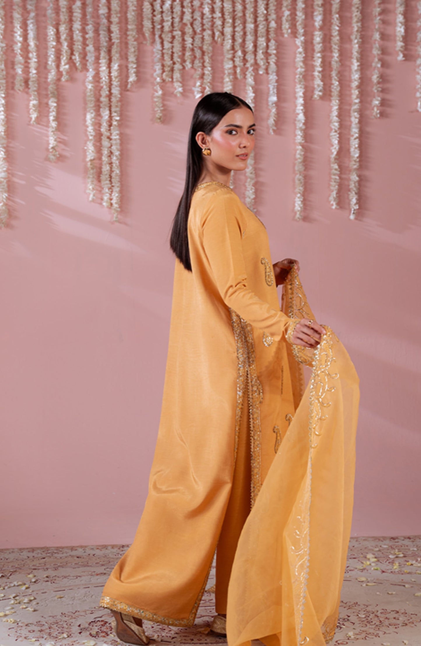 Emaan Adeel Embroidered Raw Silk Unstitched 3 Piece Suit - LAIBA - ED26FS - Mustard - Festive Collection