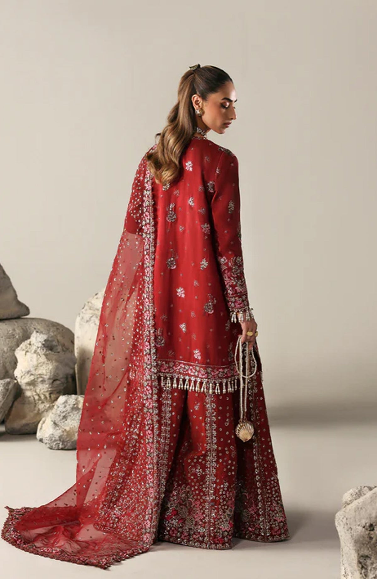 Emaan Adeel Embroidered Raw Silk Unstitched 3 Piece Suit - SERENITY BLOOM - ED26FS - Red - Festive Collection