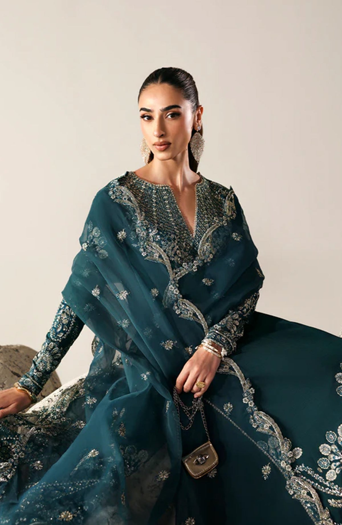 Emaan Adeel Embroidered Raw Silk Unstitched 3 Piece Suit - STARLIGHT SWAY - ED26FS - Teal - Festive Collection