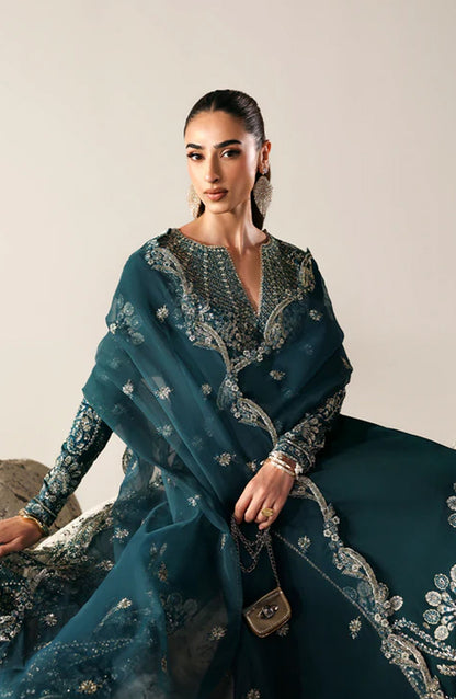 Emaan Adeel Embroidered Raw Silk Unstitched 3 Piece Suit - STARLIGHT SWAY - ED26FS - Teal - Festive Collection
