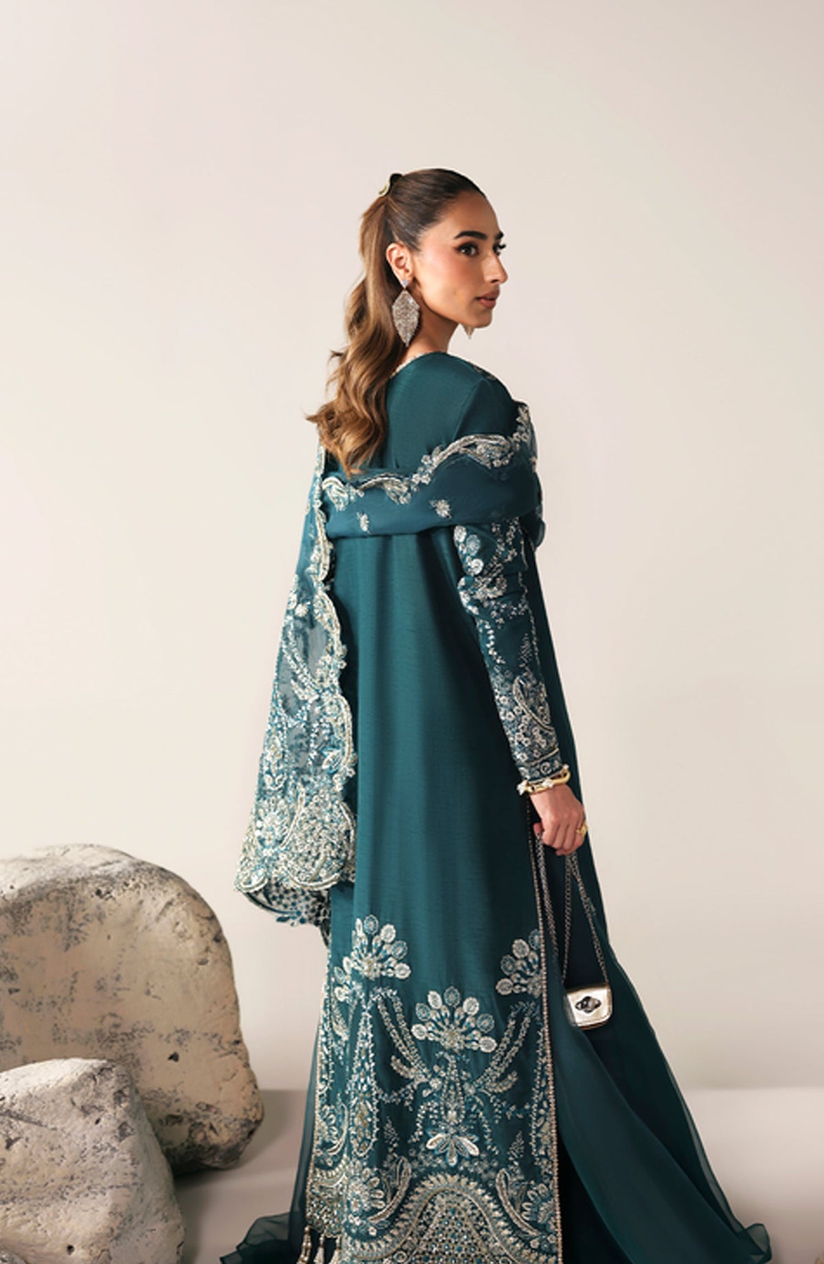 Emaan Adeel Embroidered Raw Silk Unstitched 3 Piece Suit - STARLIGHT SWAY - ED26FS - Teal - Festive Collection