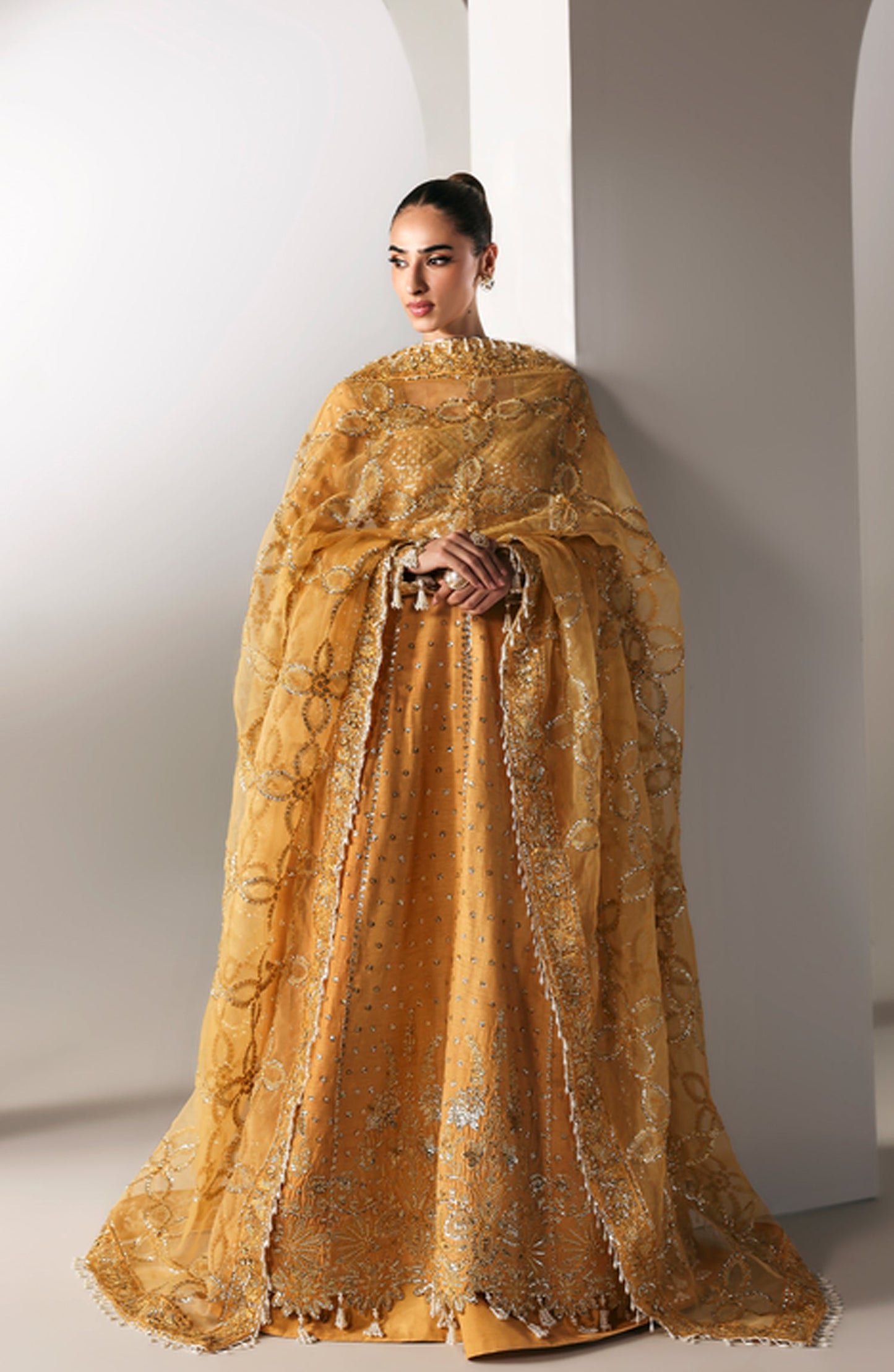 Emaan Adeel Embroidered Raw Silk Unstitched 3 Piece Suit - GOLDEN HOUR - ED26FS - Mustard - Festive Collection