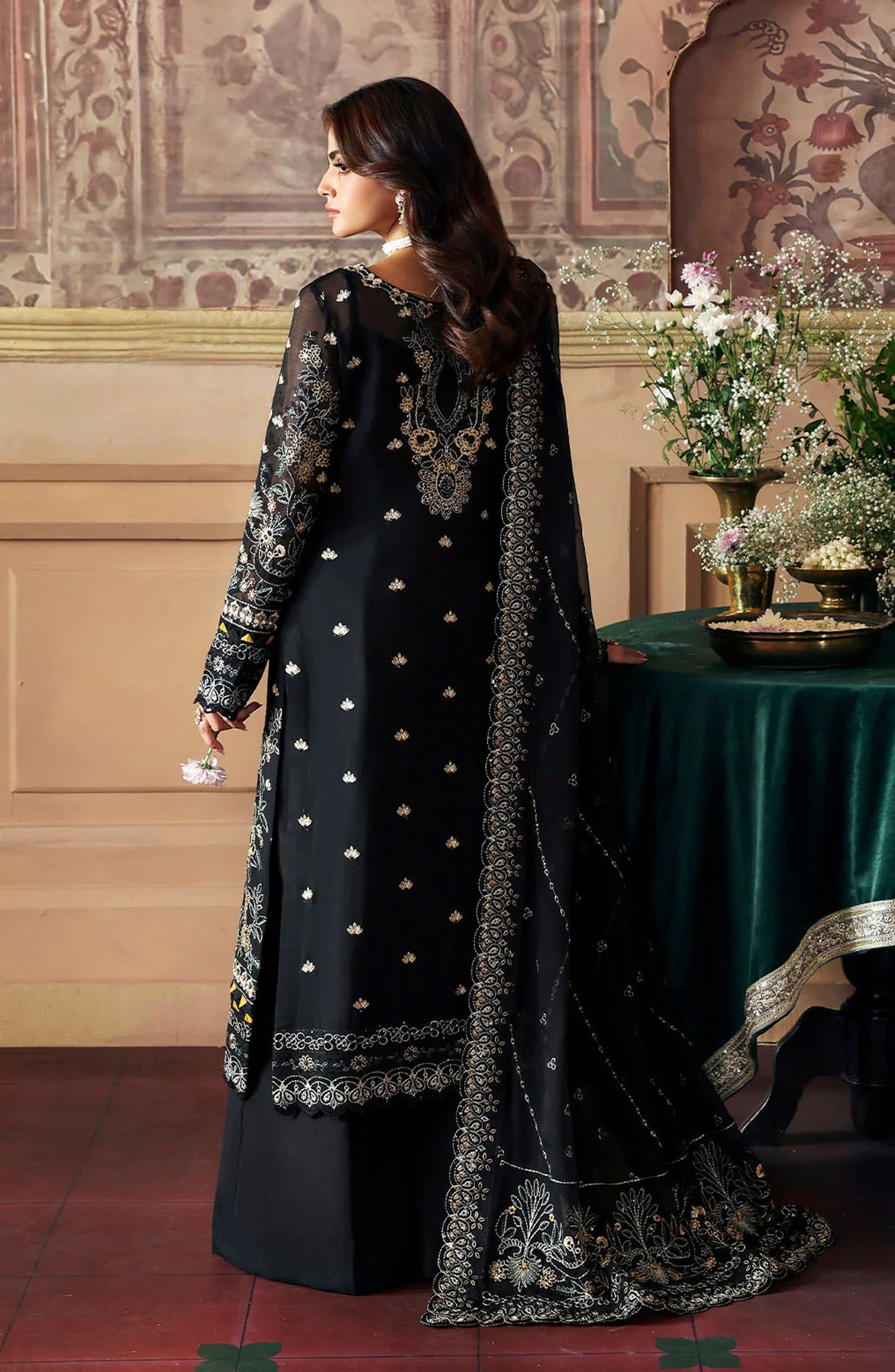 Evayna by Gulaal Embroidered Chiffon Unstitched 3 Piece Suit - Deenah - GUL25EV - Black - Festive Collection